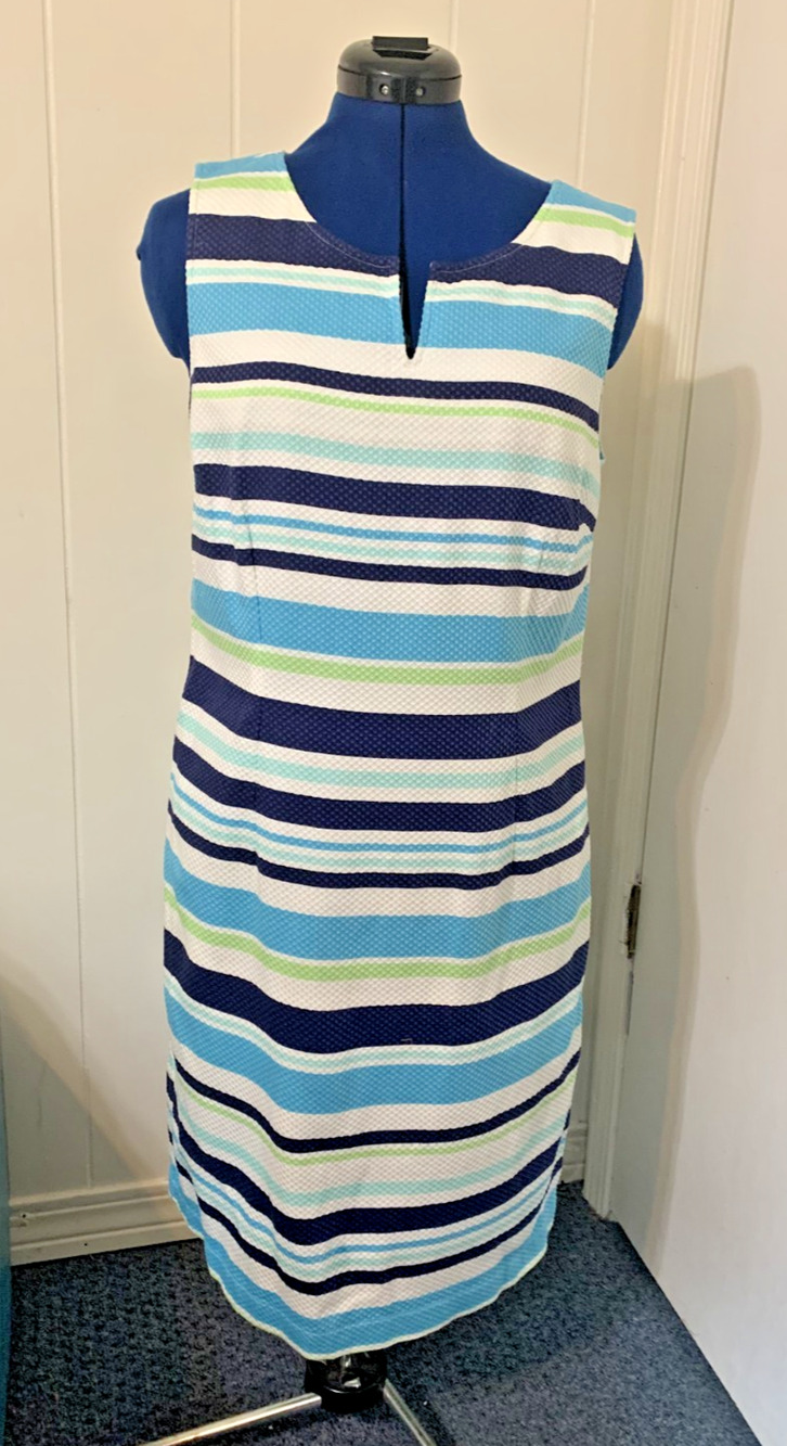 Talbots Blue White Stripe Sleeveless 100% Cotton Blend Gauze Dress Size 14 Work